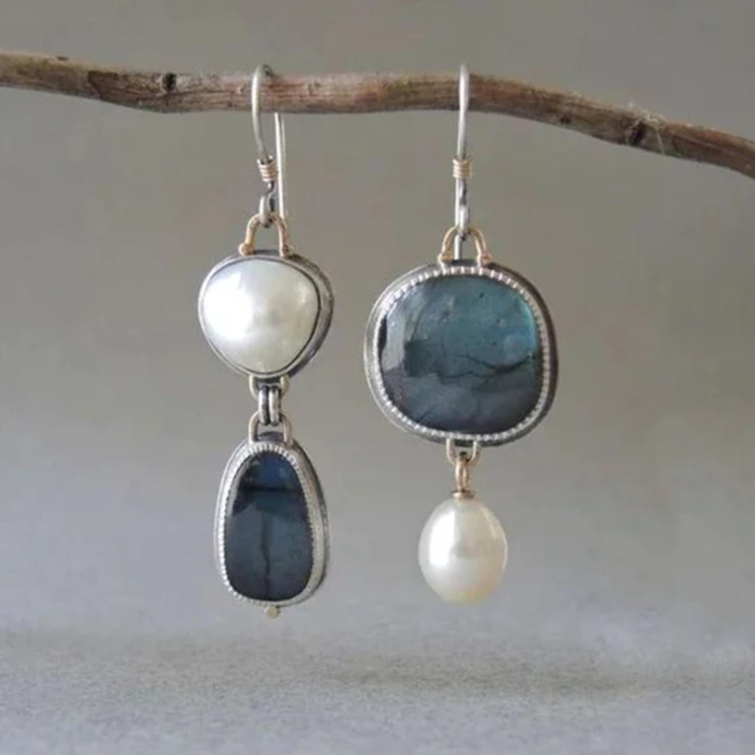Vintage Pearl Earrings Blå Sten