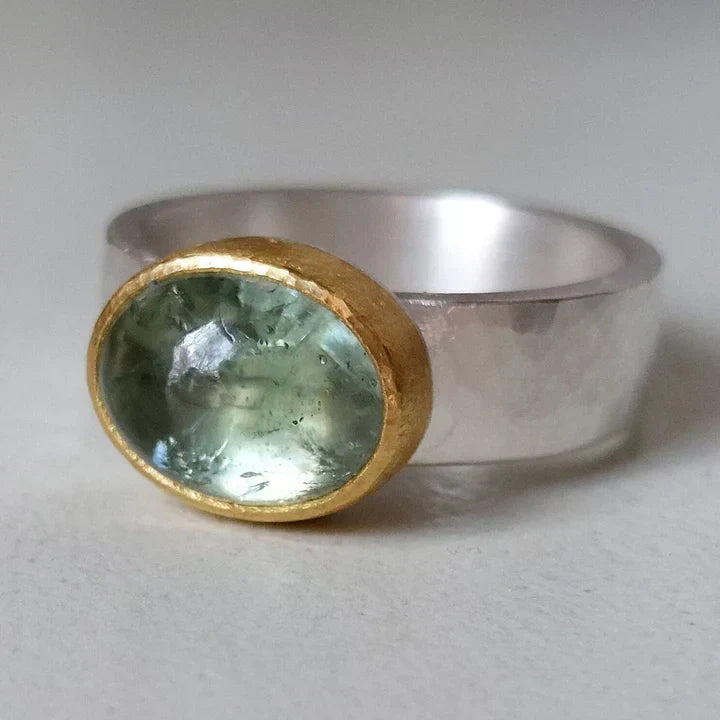 Celeste | Retro Green Ring with Polished Stone