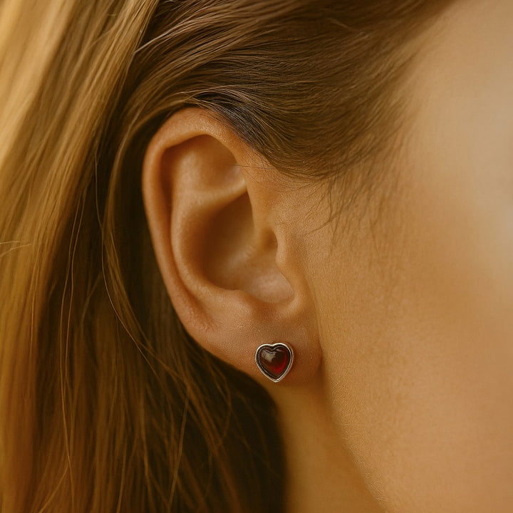 "Passion Heart" Earrings in Garnet & Silver