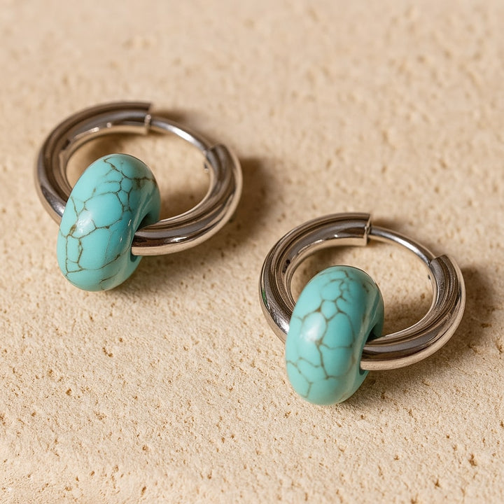 "Double Hoop" Earrings in Natural Stones