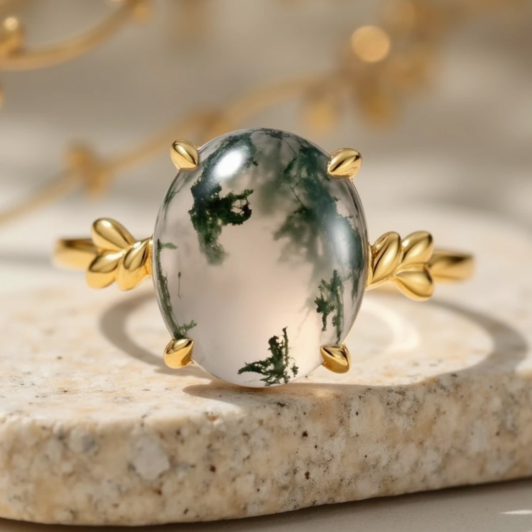 "Enchanted Forest" Ring in Moss Agate