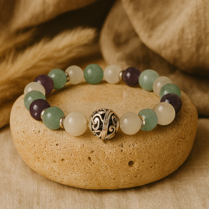 "Moment of Calm" Bracelet in Aventurine, Amethyst & Moonstone