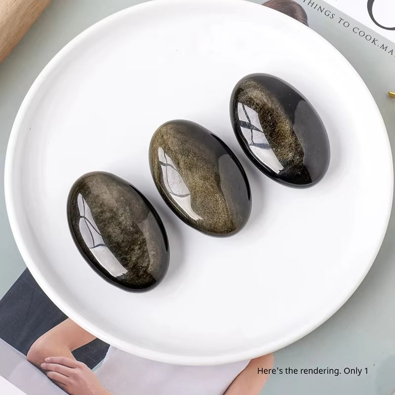 "Protection & Abundance" Pebble in Golden Obsidian
