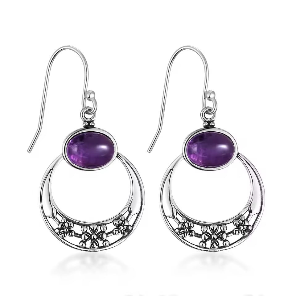 "Ear Rings 'Feminine Wisdom' in Amethyst & Silver"