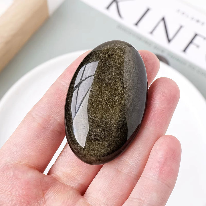 "Protection & Abundance" Pebble in Golden Obsidian