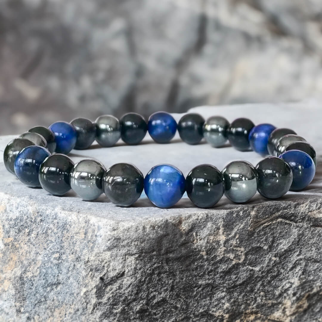 "Inner Guidance" Bracelet in Hematite, Black Tourmaline & Blue Tiger Eye