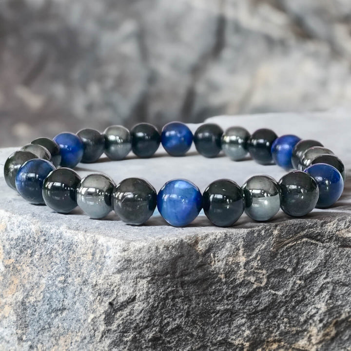 "Inner Guidance" Bracelet in Hematite, Black Tourmaline & Blue Tiger Eye