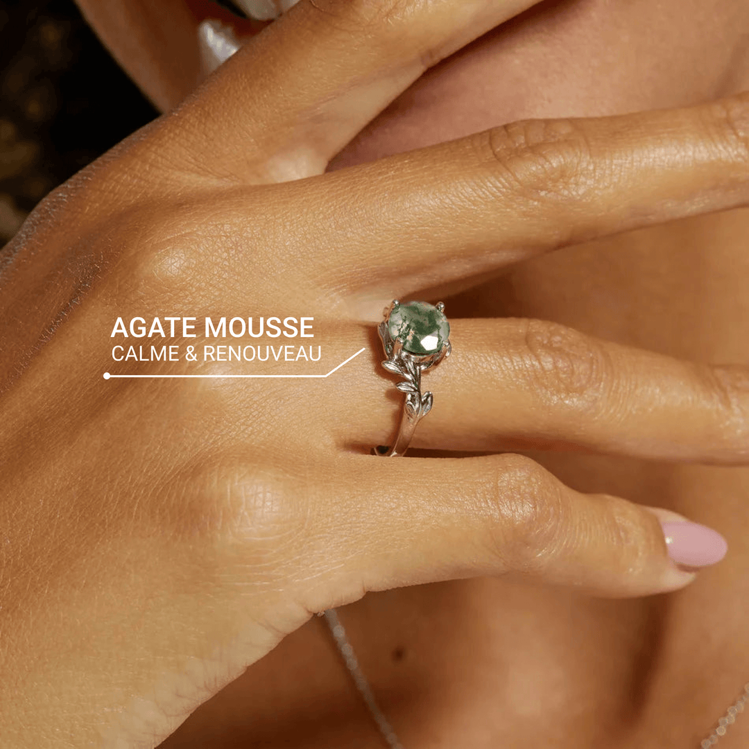 Adjustable Ring "Vegetal Awakening" in Moss Agate