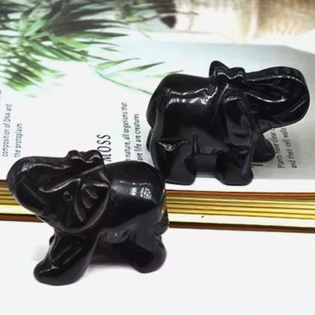 Elephant "Guardian of Wisdom" in Tiger Eye or Obsidian