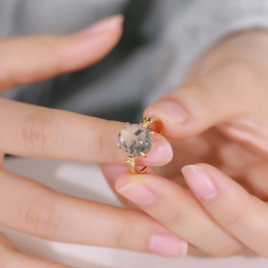 "Enchanted Forest" Ring in Moss Agate