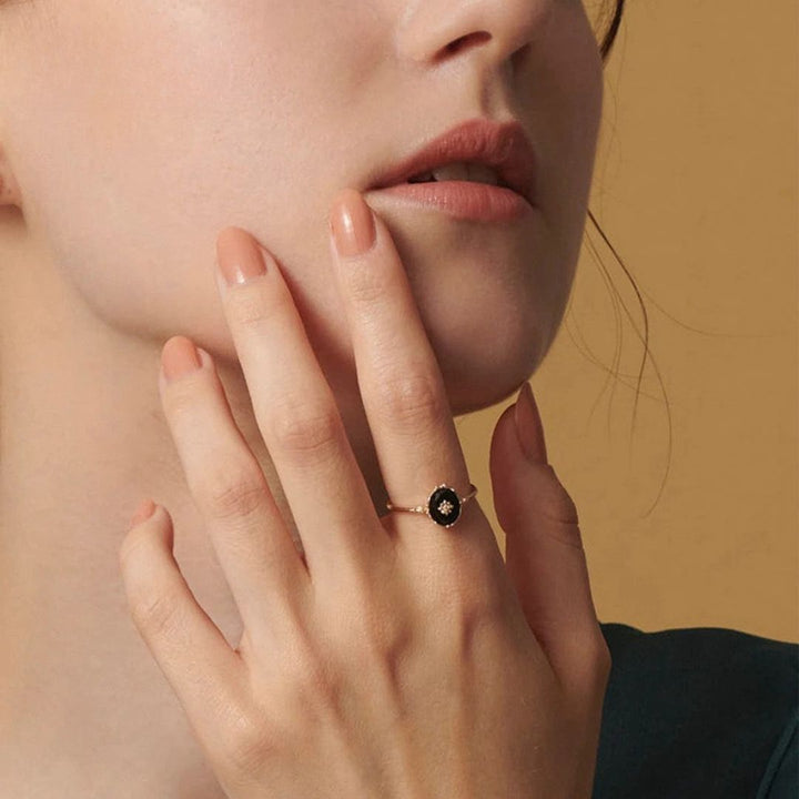 "Night Charm" Adjustable Ring in Black Agate