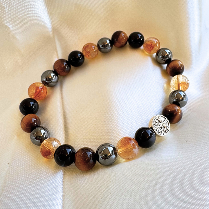 "Force & Light" Bracelet in Tiger's Eye, Citrine, Hematite & Obsidian