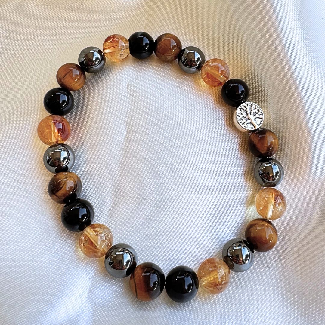 "Force & Light" Bracelet in Tiger's Eye, Citrine, Hematite & Obsidian