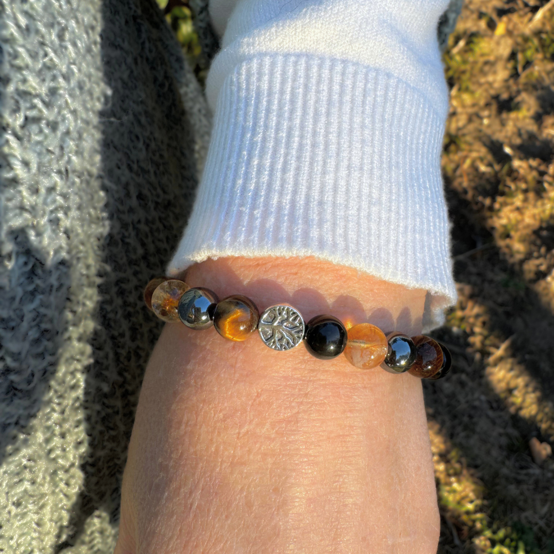 "Force & Light" Bracelet in Tiger's Eye, Citrine, Hematite & Obsidian