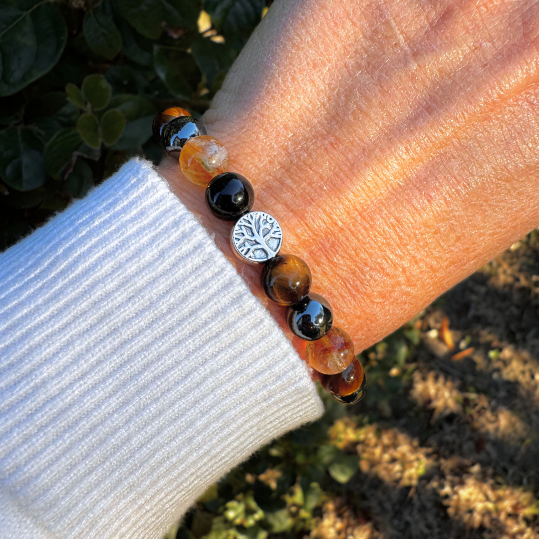 "Force & Light" Bracelet in Tiger's Eye, Citrine, Hematite & Obsidian