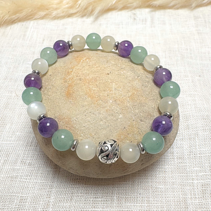 "Moment of Calm" Bracelet in Aventurine, Amethyst & Moonstone