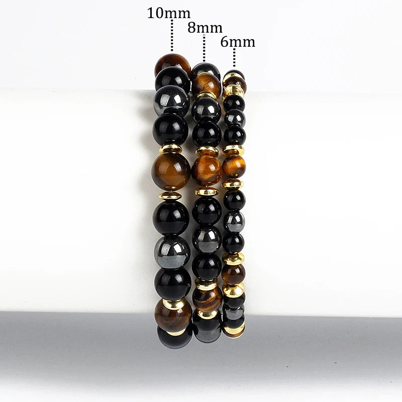 "Confidence & Protection" Bracelet in Tiger's Eye, Hematite & Onyx