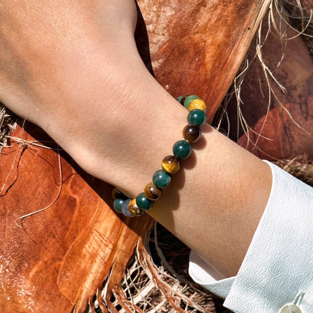 "Balance & Protection" Bracelet in Tiger Eye & Moss Agate