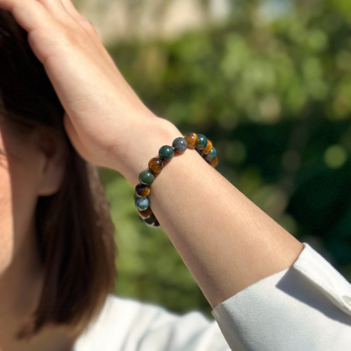"Balance & Protection" Bracelet in Tiger Eye & Moss Agate