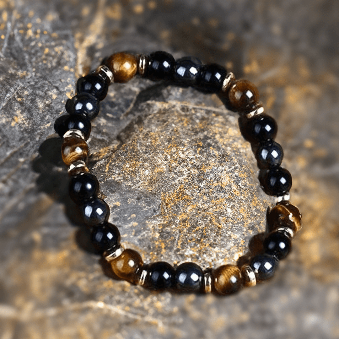 "Confidence & Protection" Bracelet in Tiger's Eye, Hematite & Onyx