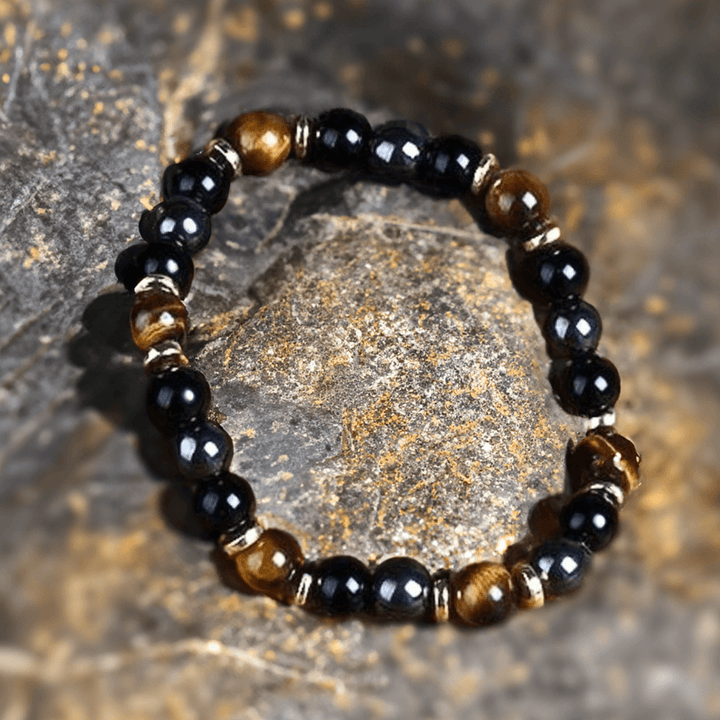 "Confidence & Protection" Bracelet in Tiger's Eye, Hematite & Onyx