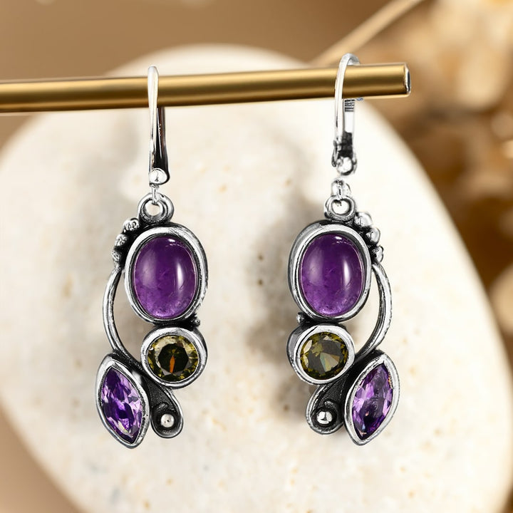 "Cascade of Serenity" Earrings in Amethyst & Peridot