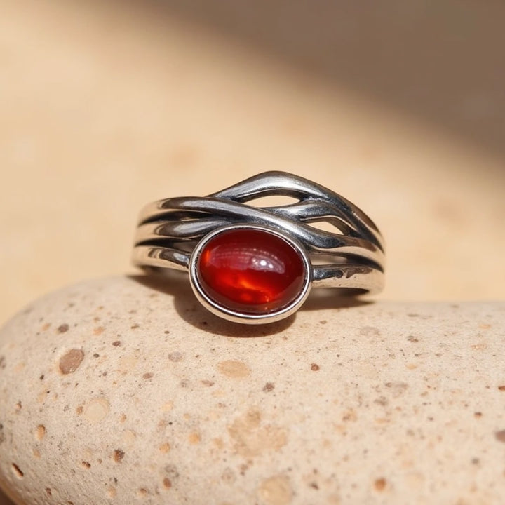 Adjustable "Prema" Ring in Garnet & Silver