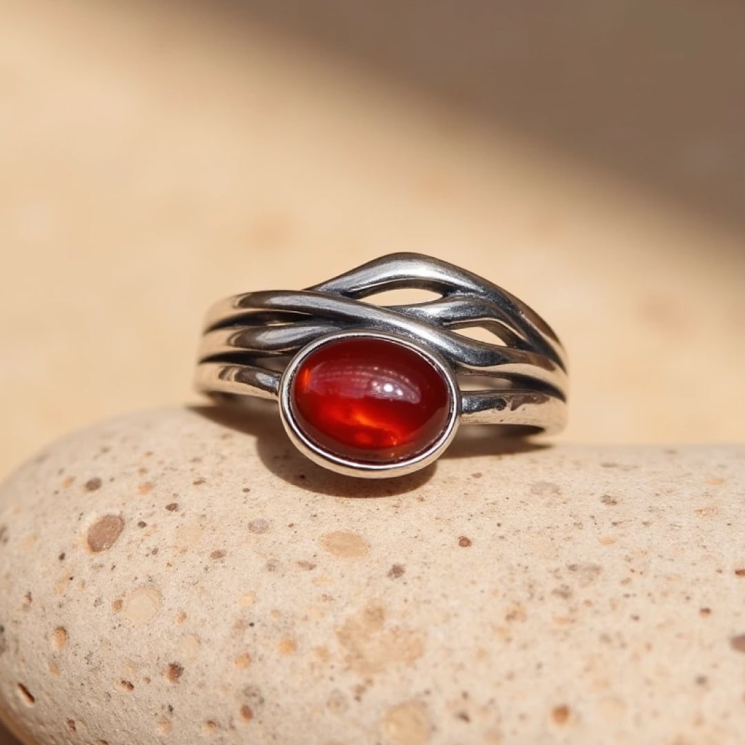 Adjustable Ring "Prema" in Garnet & Silver