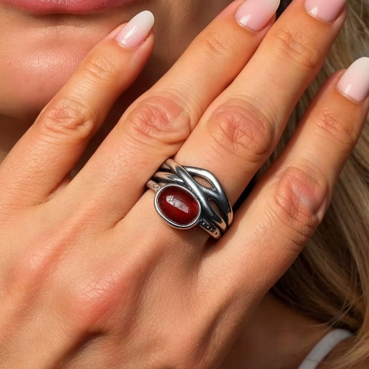 Adjustable "Prema" Ring in Garnet & Silver