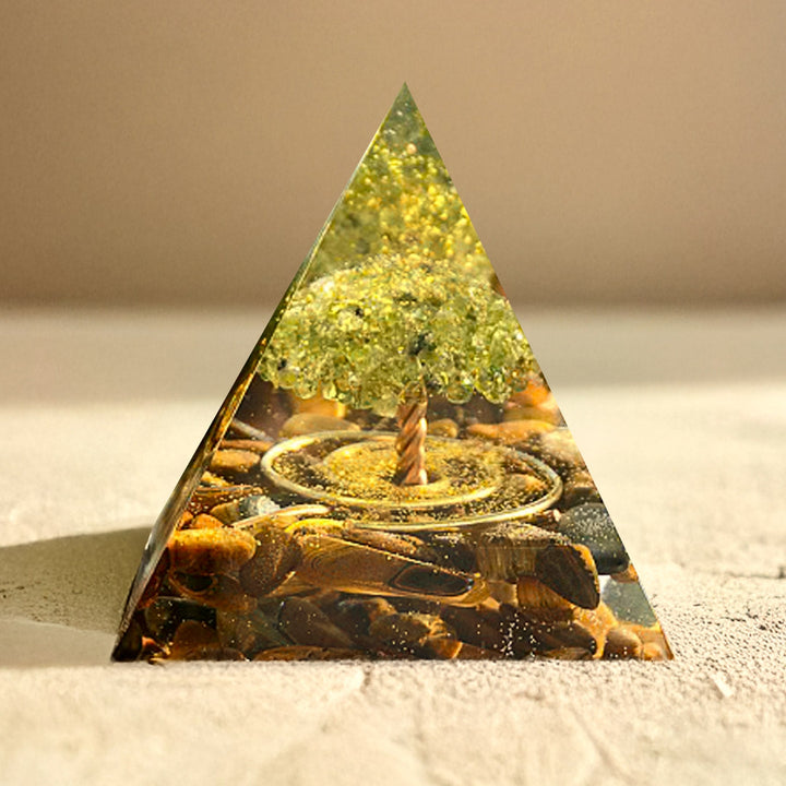 Orgonite "Surya - Tree of Happiness" in Tiger's Eye & Peridot