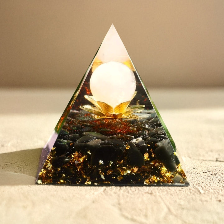 Orgonite "Divine Lotus" in Obsidian & Rose Quartz