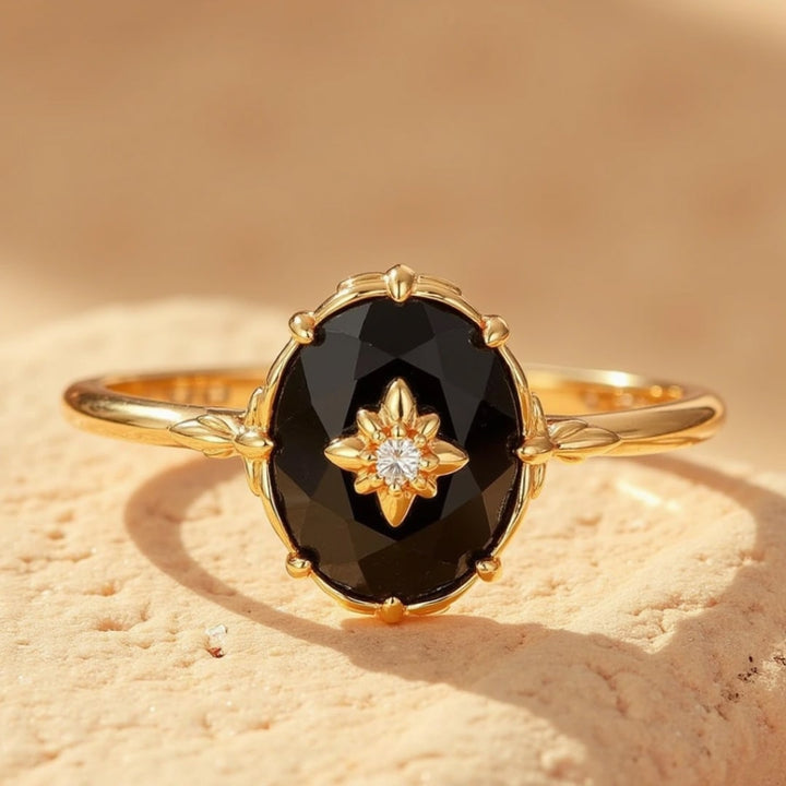 "Night Charm" Adjustable Ring in Black Agate