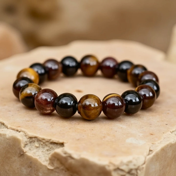 "Success & Protection" Bracelet in Tiger Eye, Garnet, Black Tourmaline & Smoky Quartz