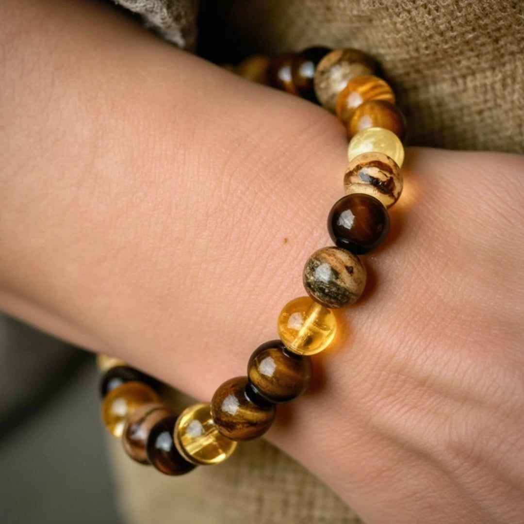 "Protection & Prosperity" Bracelet in Tiger Eye, Citrine & Landscape Jasper