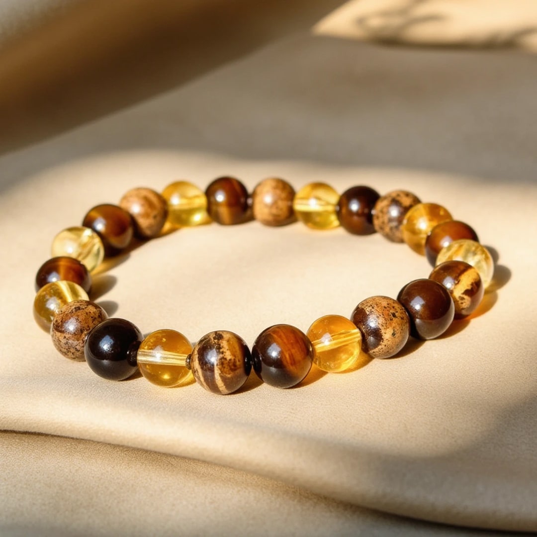 "Protection & Prosperity" Bracelet in Tiger's Eye, Citrine & Landscape Jasper