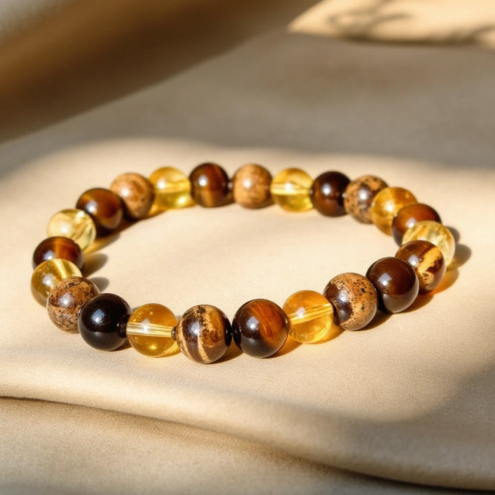 "Protection & Prosperity" Bracelet in Tiger's Eye, Citrine & Landscape Jasper