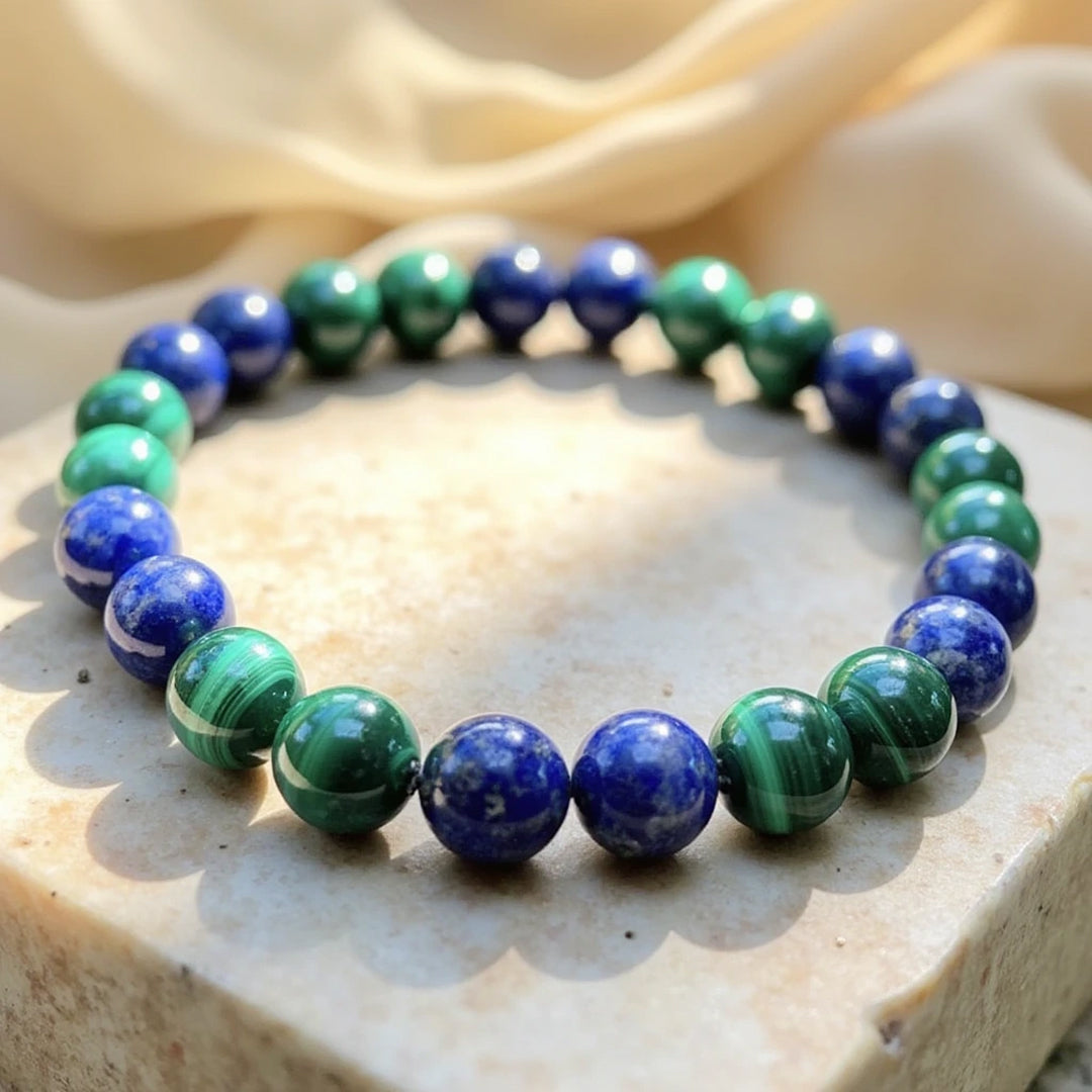 "Emotional Well-Being" Bracelet in Lapis Lazuli & Malachite