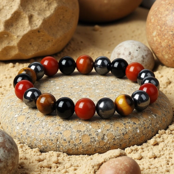 "Anchoring & Protection" Bracelet in Tourmaline, Red Jasper, Hematite & Tiger Eye