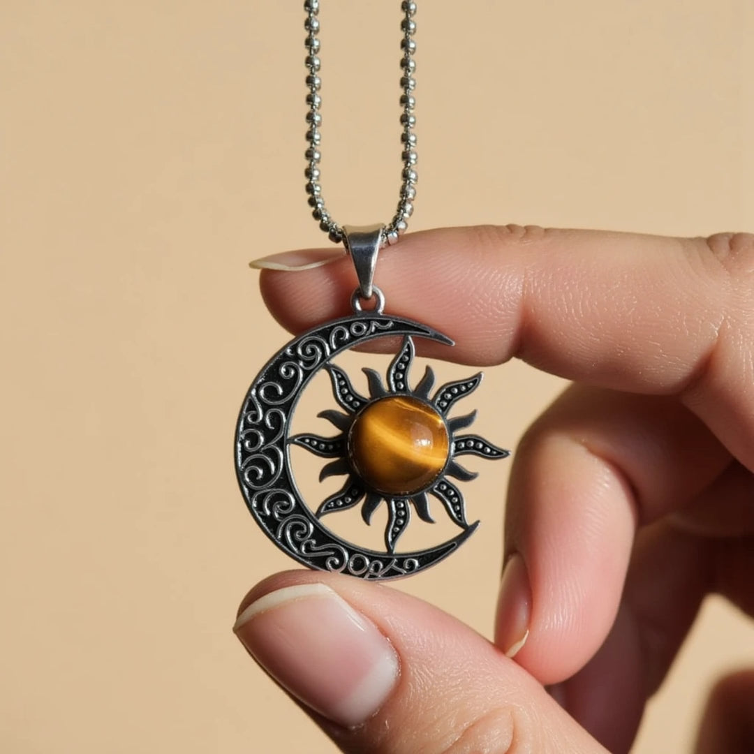"Cosmic Balance Moon-Sun" Pendant in Tiger's Eye