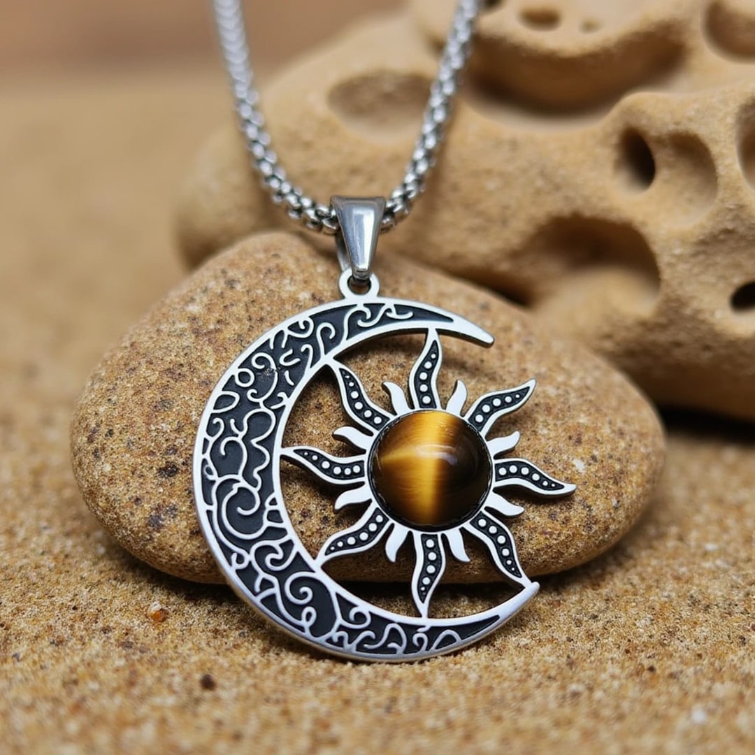 "Cosmic Balance Moon-Sun" Pendant in Tiger's Eye