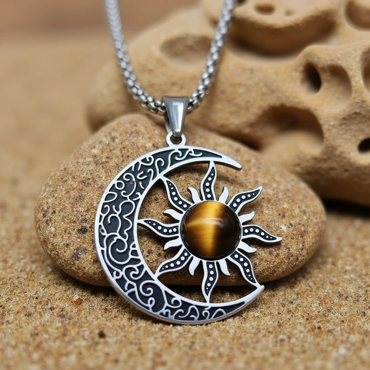 "Cosmic Balance Moon-Sun" Pendant in Tiger's Eye