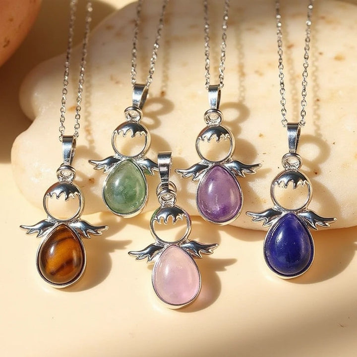 Small Angel Pendant with Natural Stone