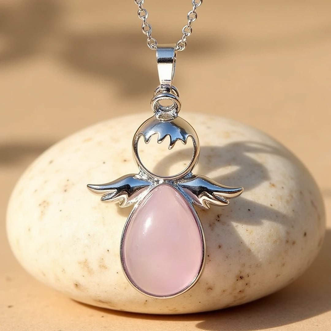 Small Angel Pendant with Natural Stone