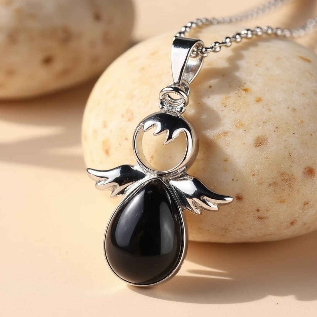 Small Angel Pendant with Natural Stone