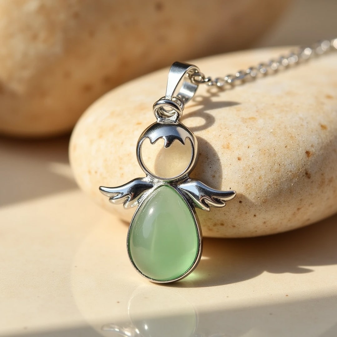 Small Angel Pendant with Natural Stone