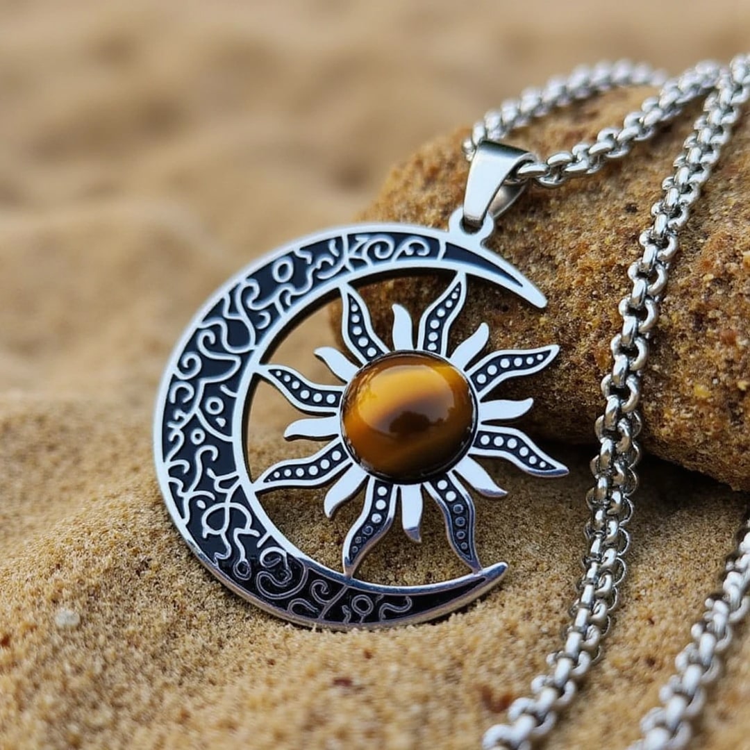 "Cosmic Balance Moon-Sun" Pendant in Tiger's Eye