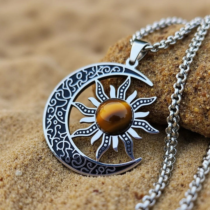 "Cosmic Balance Moon-Sun" Pendant in Tiger's Eye