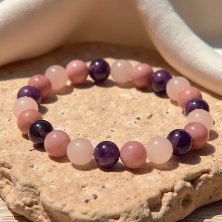 "Self-Love" Bracelet in Rhodonite, Rose Quartz & Amethyst