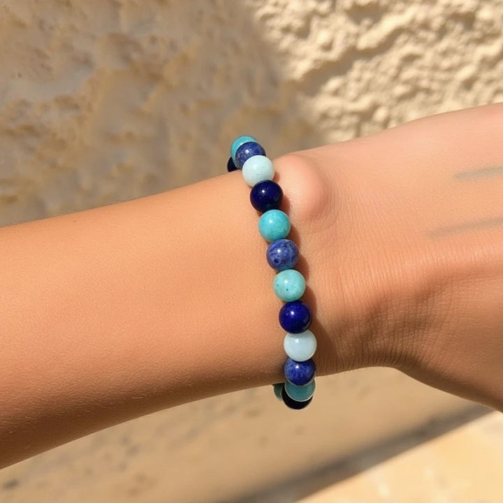 "Ocean" Bracelet in Amazonite, Lapis Lazuli, Aquamarine & Apatite