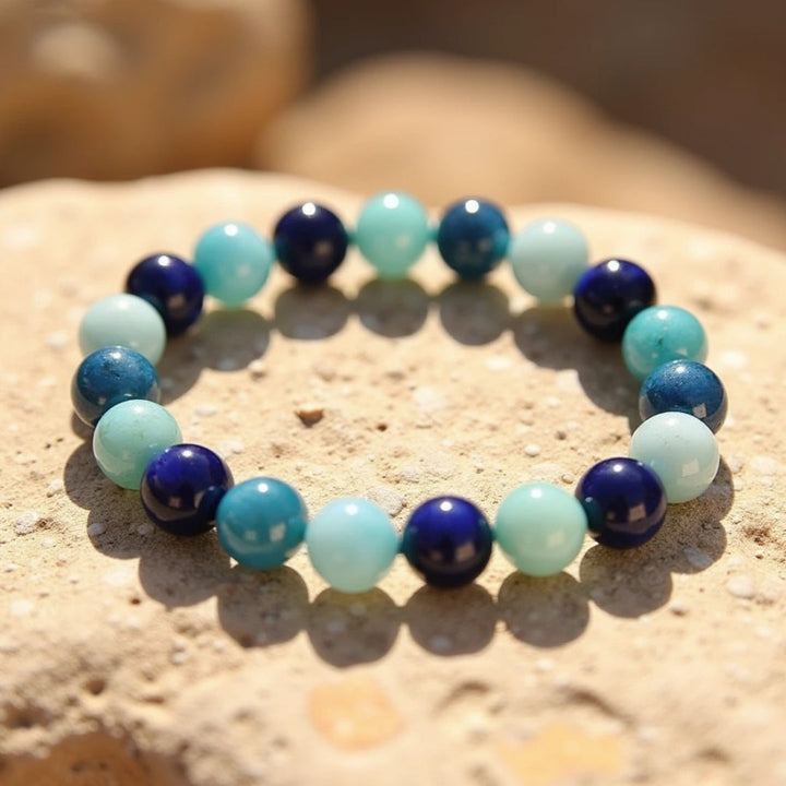 "Ocean" Bracelet in Amazonite, Lapis Lazuli, Aquamarine & Apatite